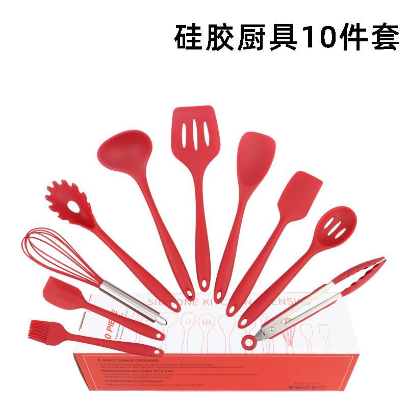 Silicone kitchen utensils baking 10-piece kitchen set non-stick silicone color kitchen spatula creative cooking kitchen utensils black