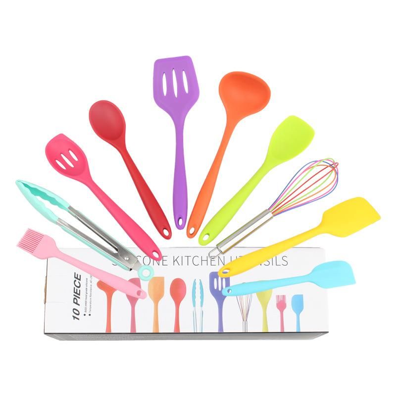 Silicone kitchen utensils baking 10-piece kitchen set non-stick silicone color kitchen spatula creative cooking kitchen utensils black
