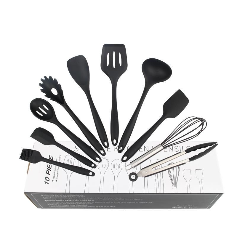 Silicone kitchen utensils baking 10-piece kitchen set non-stick silicone color kitchen spatula creative cooking kitchen utensils black