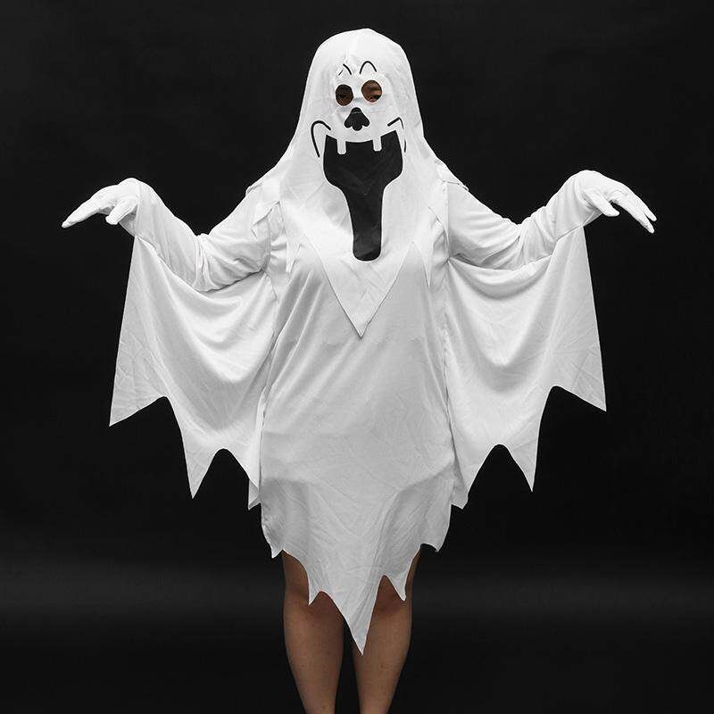 Adult Chirlden White Goule Costume Hoodd Robe Halloween Fancy Family Dress Children