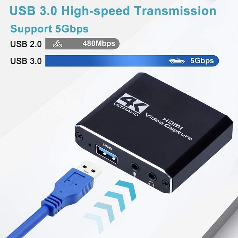 Audio Video Capture Card With Microphone 4K HDMI Loop-Out,1080P 60Fps Video Recorder For Switch/PS5/ One/PC/Video