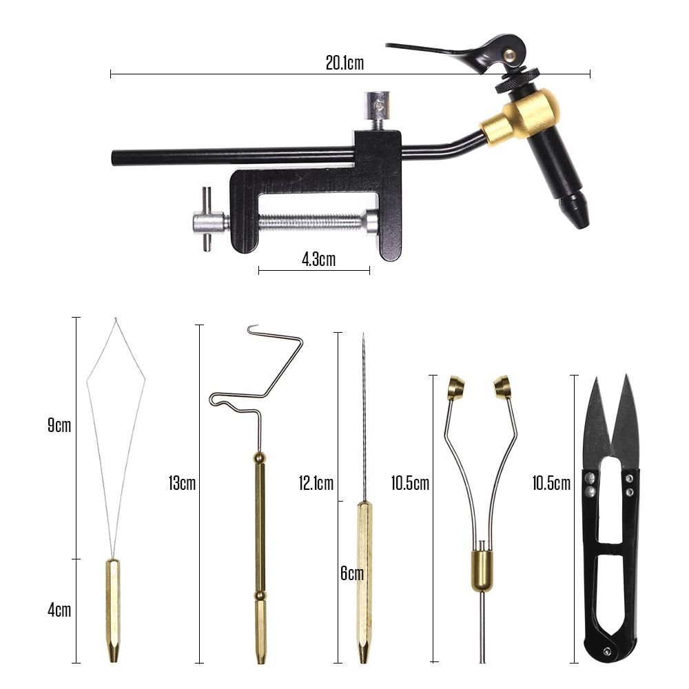 6pcs Fly Tying Tools Combo Kit Fly Tying Vise Bobbin Holder Threader Needle Whip Finisher Scissors