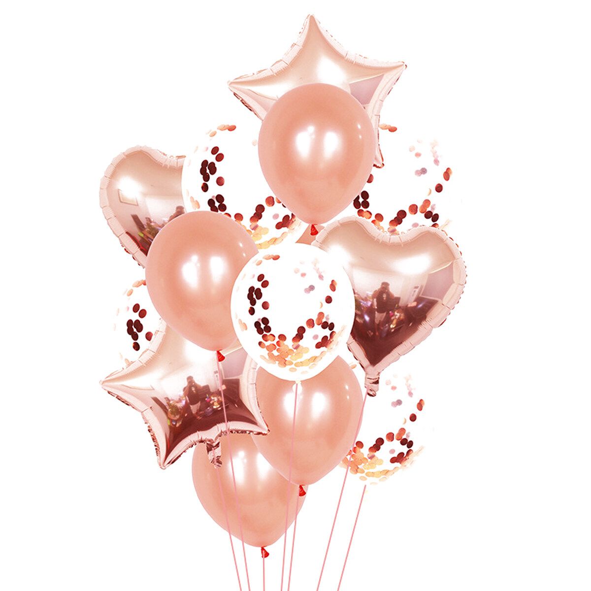 14/40/46pcs Set Rose Gold Confetti Mix Latex Balloon Aluminum Film/Foil Christmas Xmas Birthday Wedding Party Carnival Decor 14PCS