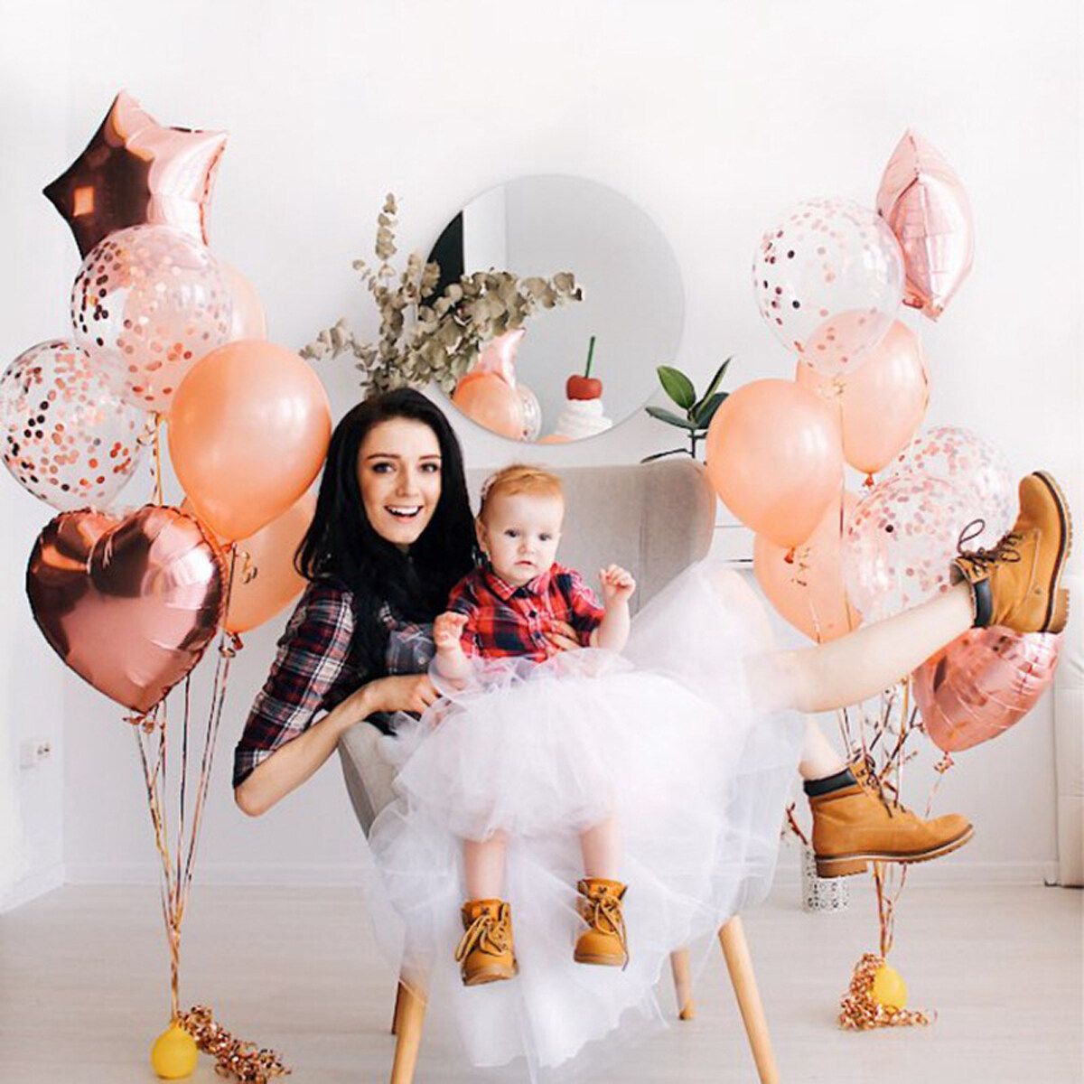 14/40/46pcs Set Rose Gold Confetti Mix Latex Balloon Aluminum Film/Foil Christmas Xmas Birthday Wedding Party Carnival Decor 14PCS