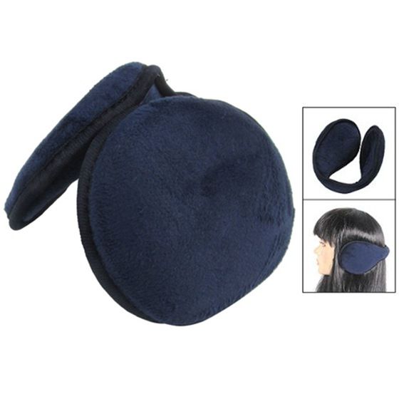 Men Women Dark Blue Fleece Pad Winter Warming Ear