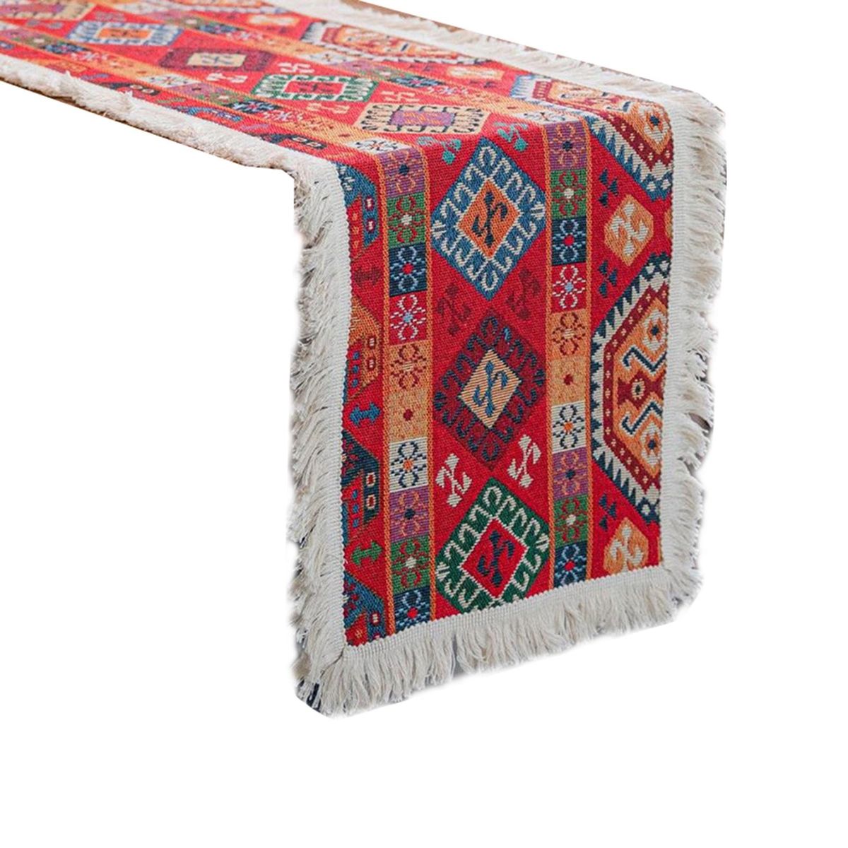 Table Runner Cloth American Style Jacquard Tassel Table Cover Cloth Red
