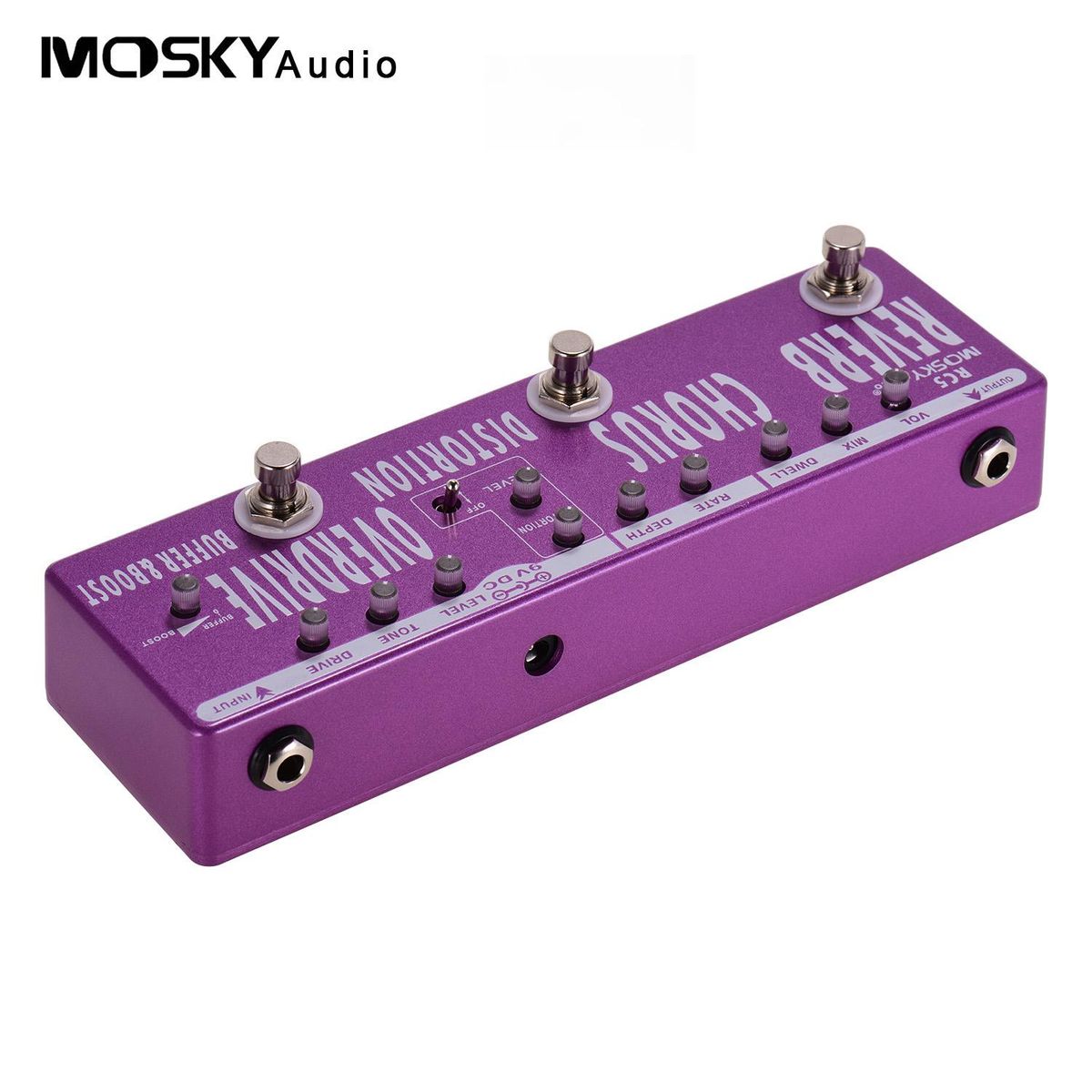 MOSKYAudio RC5 6-in-1 Guitar Multi-Effects Pedal Reverb + Chorus + Distortion + Overdrive + Booster + Buffer Full Metal Shell with True Bypass