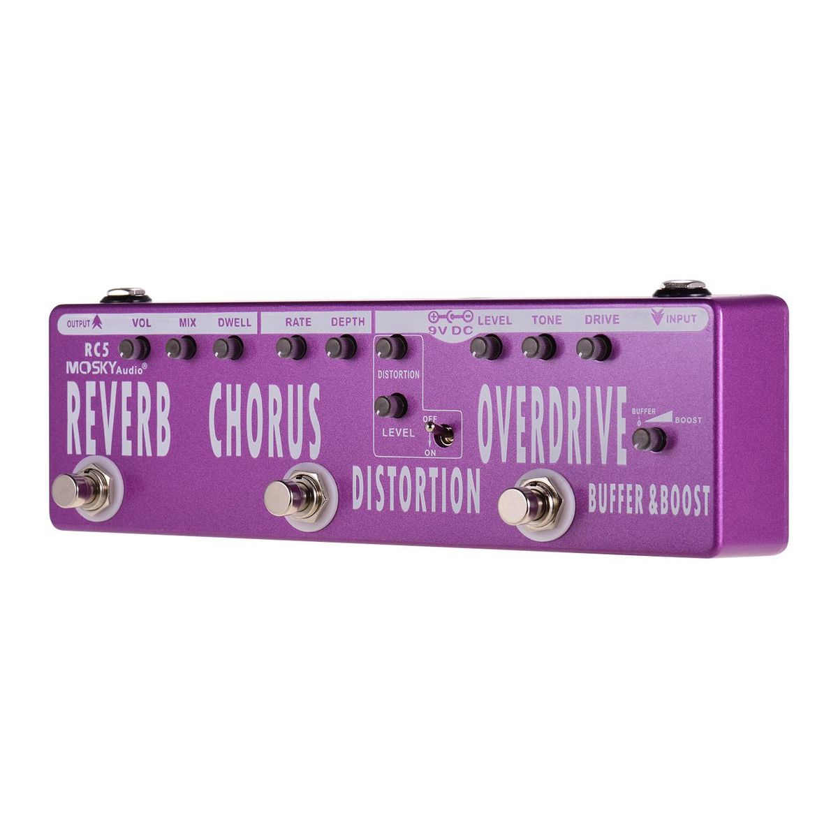MOSKYAudio RC5 6-in-1 Guitar Multi-Effects Pedal Reverb + Chorus + Distortion + Overdrive + Booster + Buffer Full Metal Shell with True Bypass