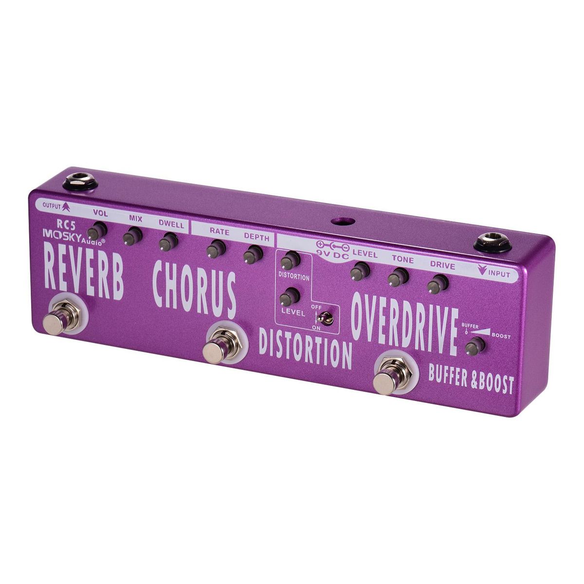 MOSKYAudio RC5 6-in-1 Guitar Multi-Effects Pedal Reverb + Chorus + Distortion + Overdrive + Booster + Buffer Full Metal Shell with True Bypass