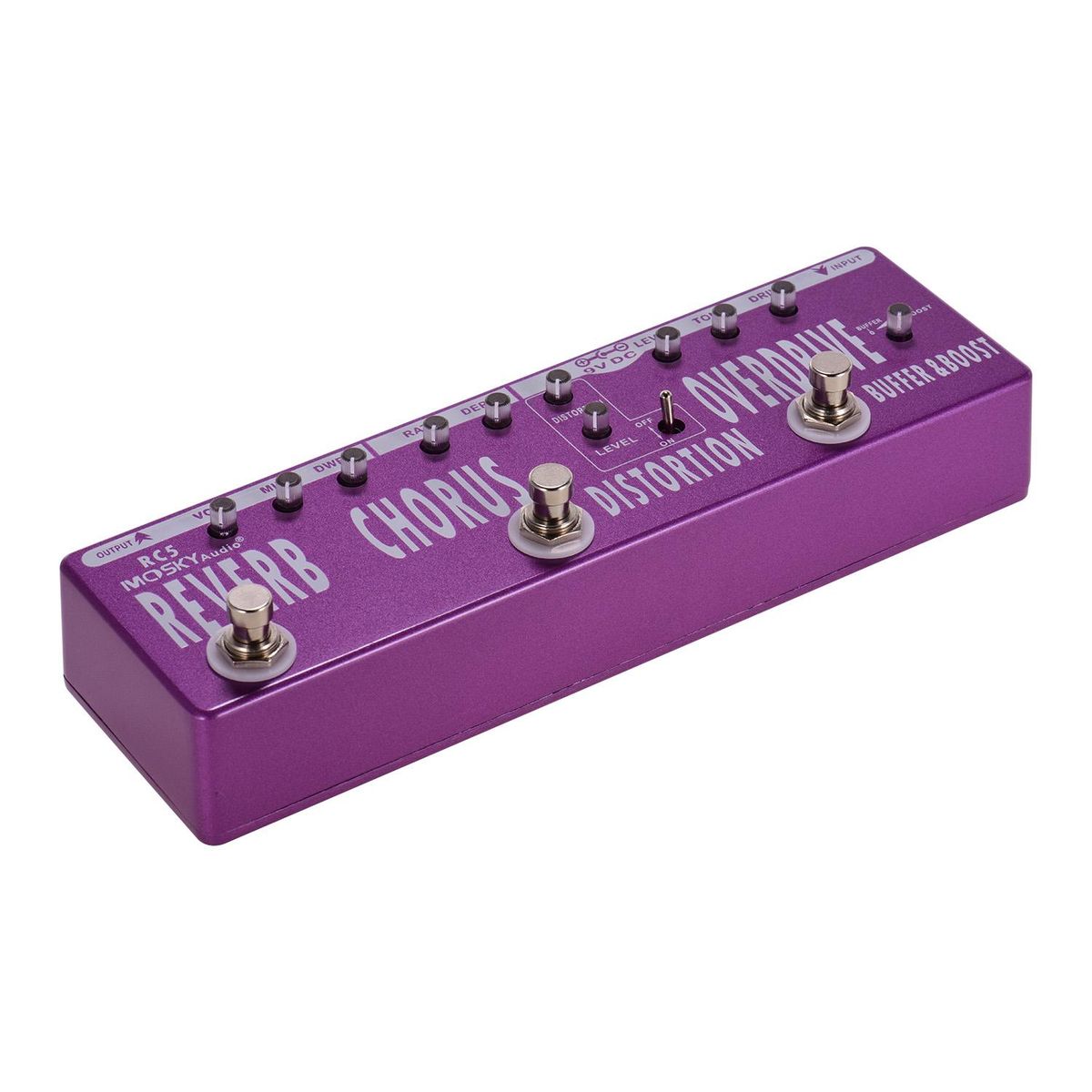 MOSKYAudio RC5 6-in-1 Guitar Multi-Effects Pedal Reverb + Chorus + Distortion + Overdrive + Booster + Buffer Full Metal Shell with True Bypass