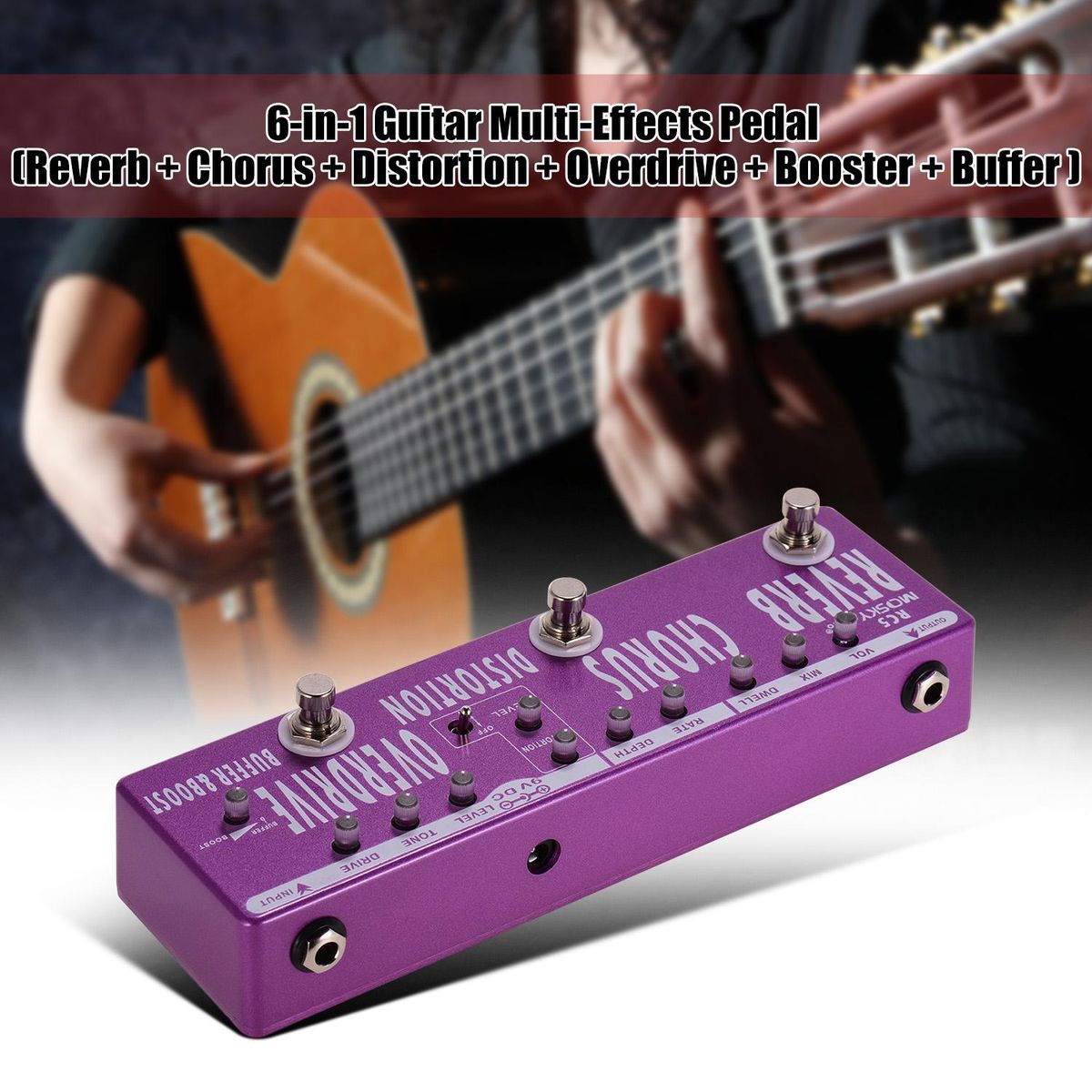 MOSKYAudio RC5 6-in-1 Guitar Multi-Effects Pedal Reverb + Chorus + Distortion + Overdrive + Booster + Buffer Full Metal Shell with True Bypass
