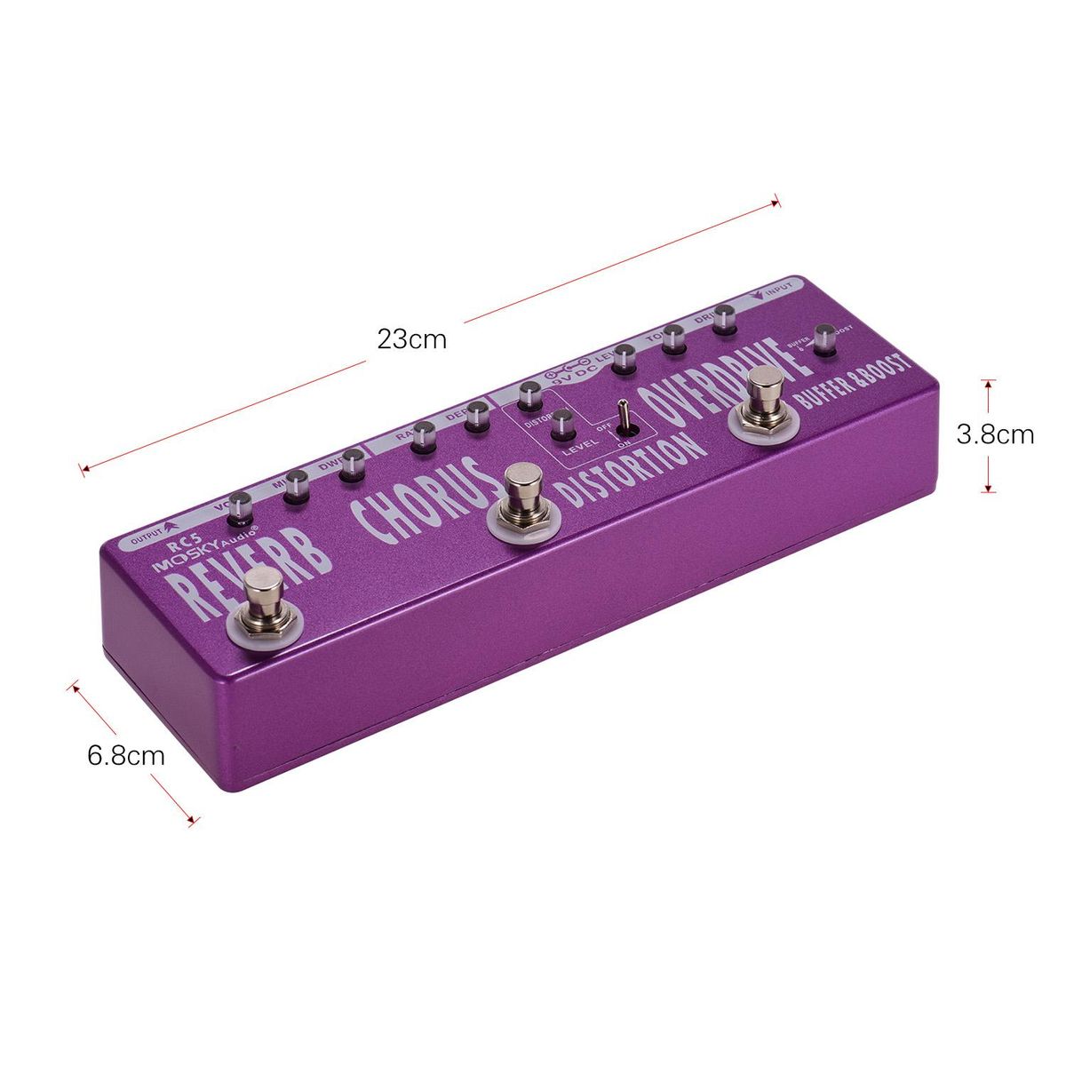 MOSKYAudio RC5 6-in-1 Guitar Multi-Effects Pedal Reverb + Chorus + Distortion + Overdrive + Booster + Buffer Full Metal Shell with True Bypass