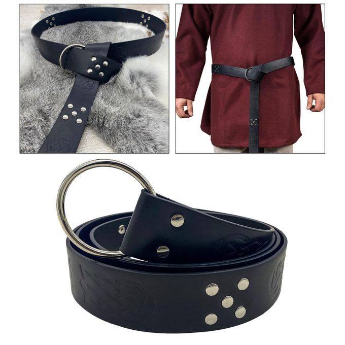Medieval Belt For Men PU Leather Cosplay Prop Retro Style Black