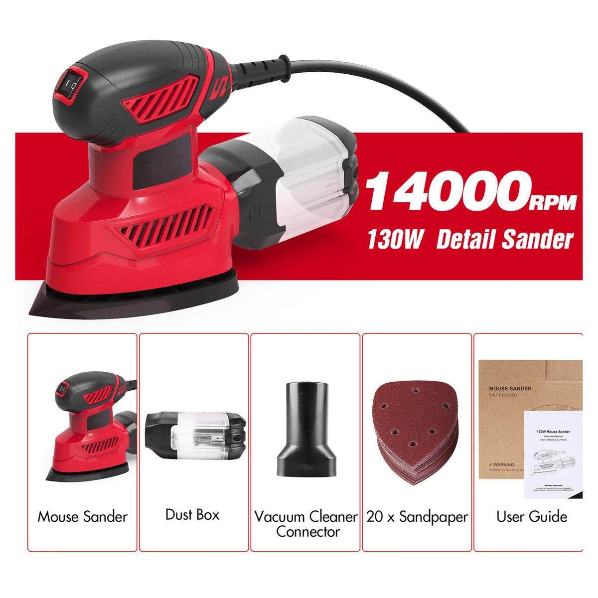 WEYTOLL Detail Sander 14000RPM Compact Electric Sander 20Pcs Sandpapers Dust Collection Port Connected with the Vacuum Cleaner Connecting Pipe Sanding for Tight Spaces DIY Decoration
