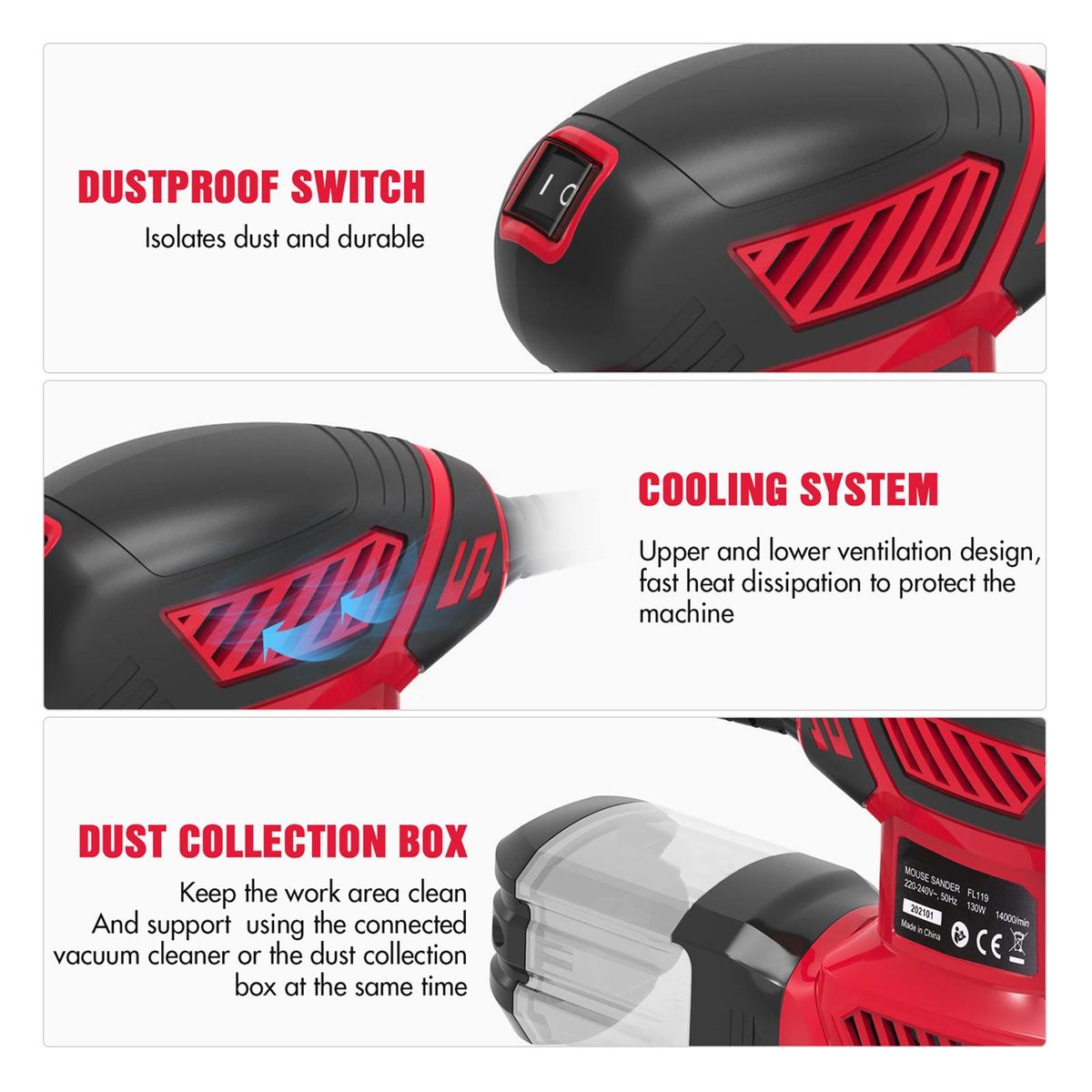 WEYTOLL Detail Sander 14000RPM Compact Electric Sander 20Pcs Sandpapers Dust Collection Port Connected with the Vacuum Cleaner Connecting Pipe Sanding for Tight Spaces DIY Decoration