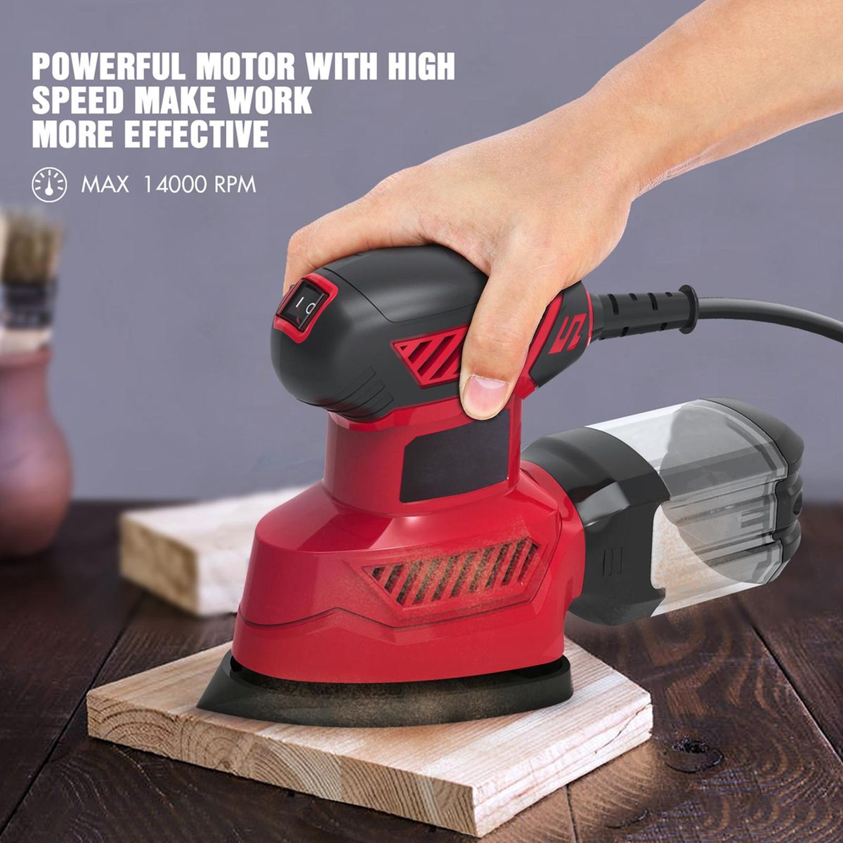 WEYTOLL Detail Sander 14000RPM Compact Electric Sander 20Pcs Sandpapers Dust Collection Port Connected with the Vacuum Cleaner Connecting Pipe Sanding for Tight Spaces DIY Decoration