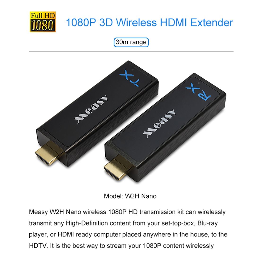 W2H Nano 1080P HDMI 1.4 3D Wireless HDMI Audio Video Transmitter Receiver Extender, Transmission Distance: 30m, UK Plug