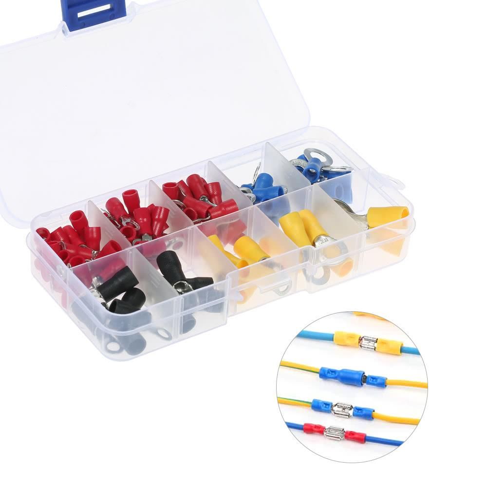 102PCS Assorted Insulated Terminals 10 Kinds Copper Crimp Electrical Wire Cable Connector Kit Cord Ring End Set