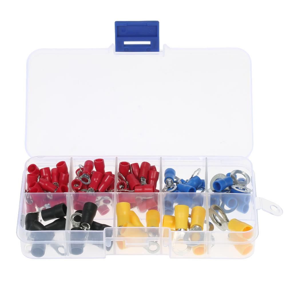 102PCS Assorted Insulated Terminals 10 Kinds Copper Crimp Electrical Wire Cable Connector Kit Cord Ring End Set