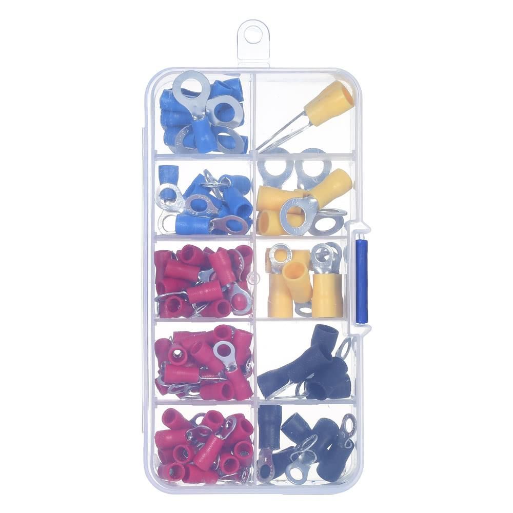 102PCS Assorted Insulated Terminals 10 Kinds Copper Crimp Electrical Wire Cable Connector Kit Cord Ring End Set