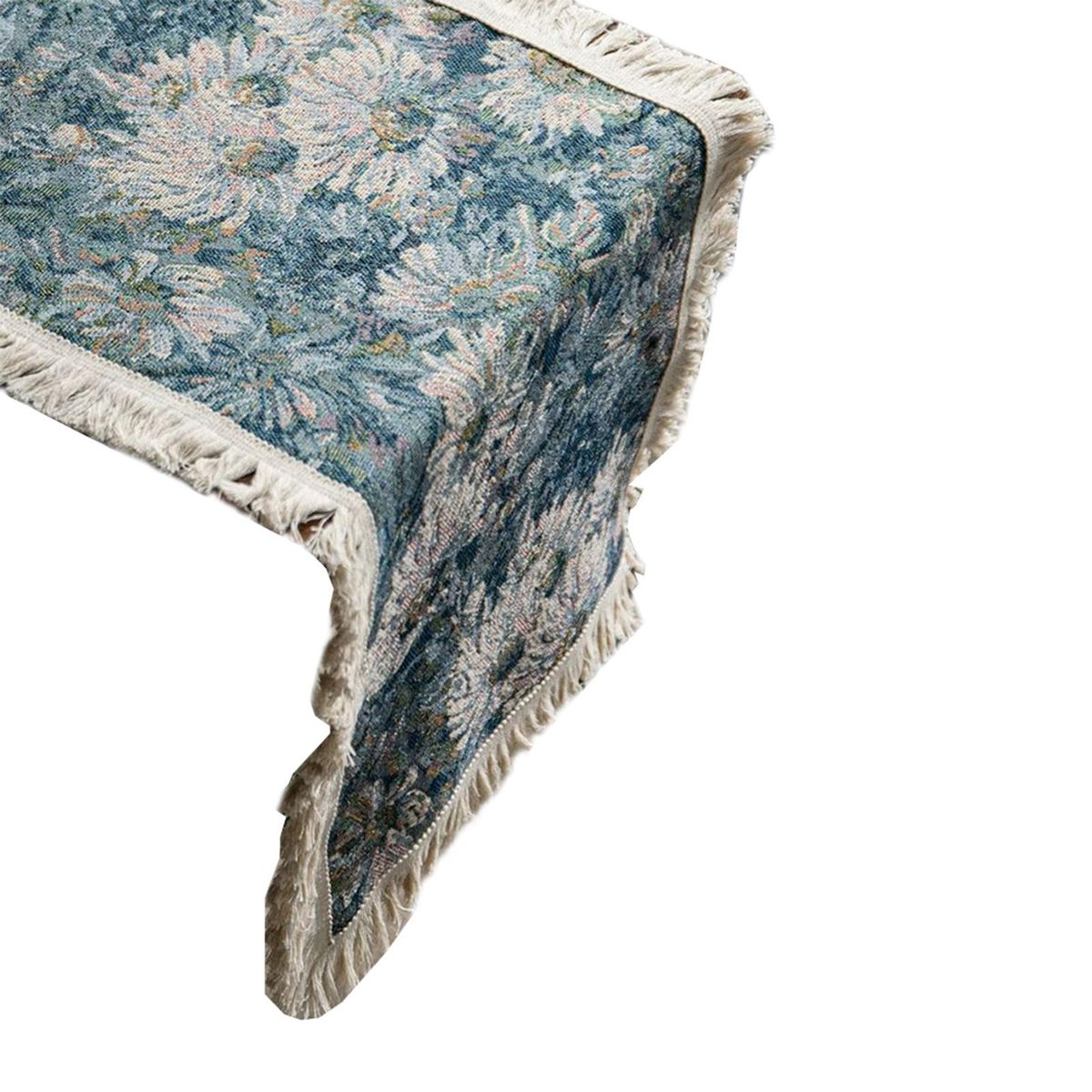 Table Runner Cloth American Style Jacquard Tassel Table Cover Cloth Blue