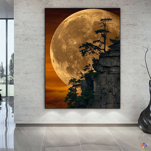 Framed Full Moon Artwork Painting Picture Design