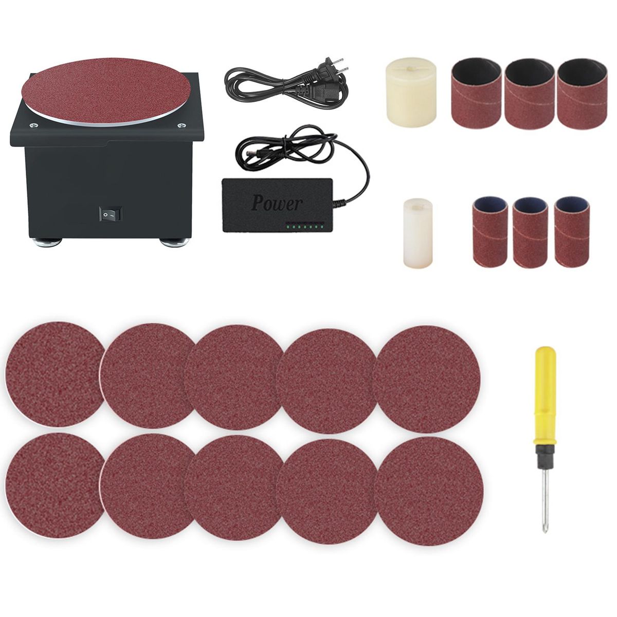 Mini Bench Disc Sander and Sanding Roller Electric Edge Sharpener 7 Variable Speed 10 Sanding Discs 6 Sanding Bands DIY Benchtop Sanding Polishing Grinding Machine for Wood Metal Acrylic Stone