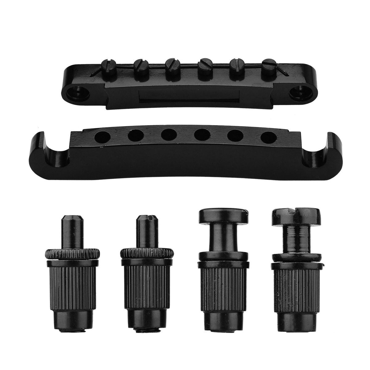 Guitar Roller Saddle Bridge Tailpiece Set with Studs for 6-String Electronic Guitar