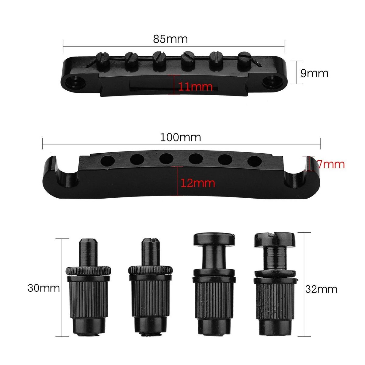 Guitar Roller Saddle Bridge Tailpiece Set with Studs for 6-String Electronic Guitar