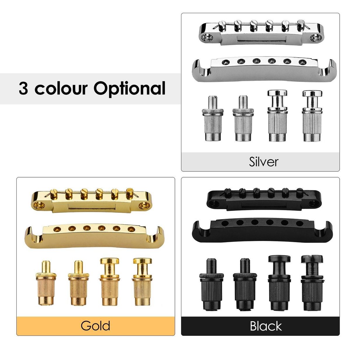 Guitar Roller Saddle Bridge Tailpiece Set with Studs for 6-String Electronic Guitar