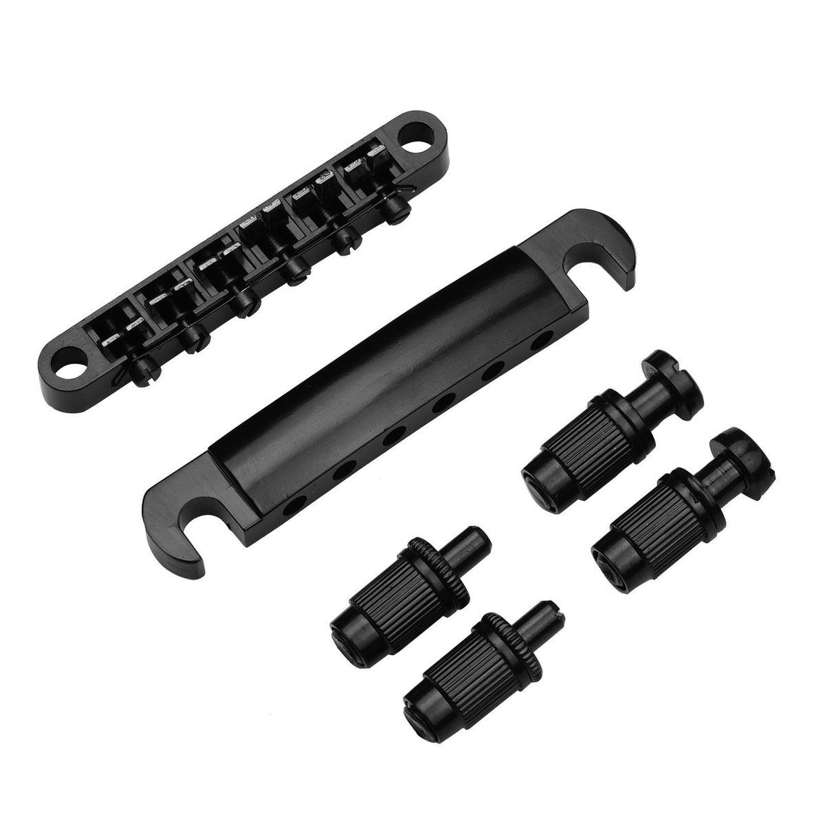 Guitar Roller Saddle Bridge Tailpiece Set with Studs for 6-String Electronic Guitar