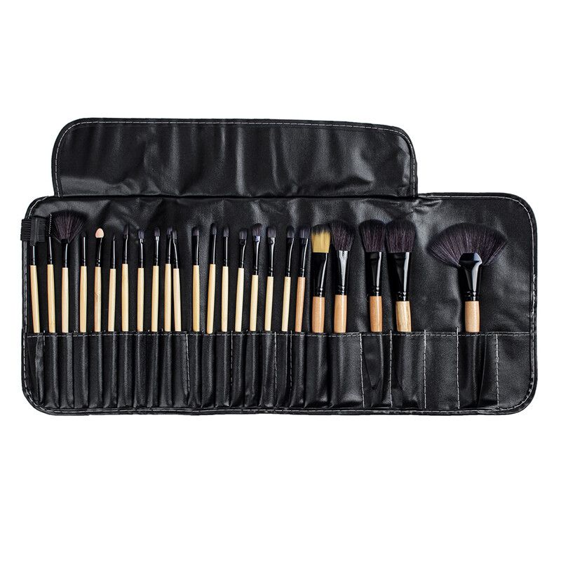 24Pcs Fashion Makeup Brush Set Multifunction Toiletry Brushes Eyeshadow Eyeliner Lip Foundation Cosmetic Make Up Brushes With Storage Bag Wood Color