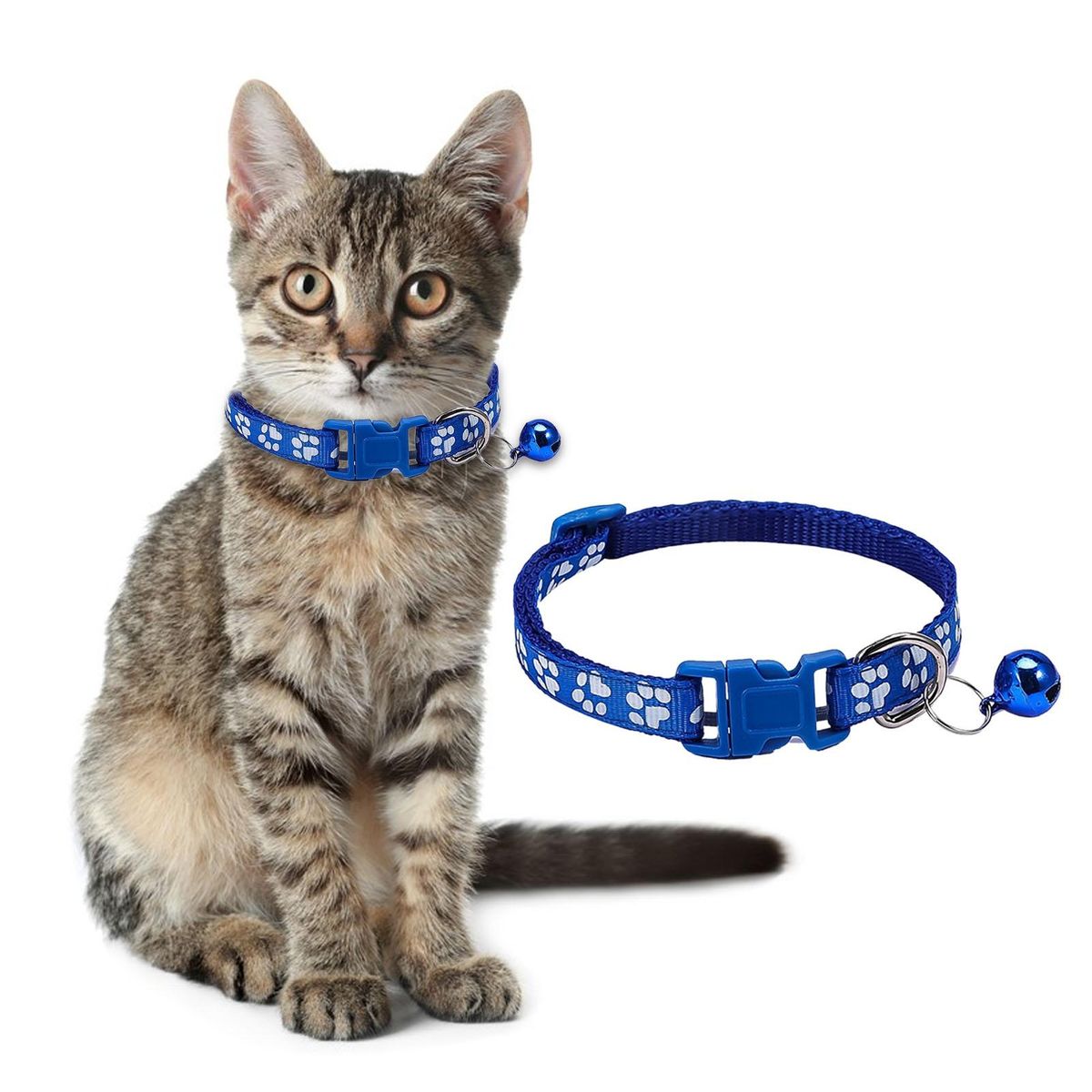 2Pcs Dog Neck Strap Paw Pattern Pet Cat Dog Collar Strap Blue