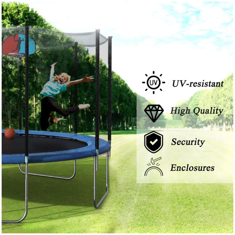 Euroco 14" Round Trampoline With Safety Enclosure, Basketball Hoop