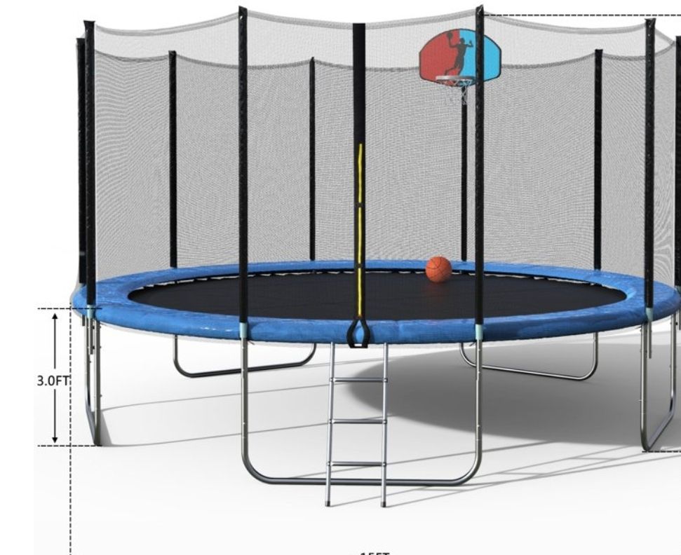Euroco 14" Round Trampoline With Safety Enclosure, Basketball Hoop