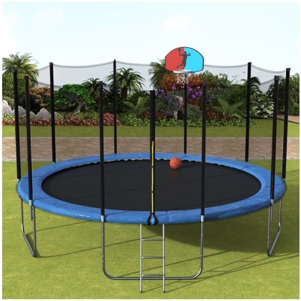Euroco 14" Round Trampoline With Safety Enclosure, Basketball Hoop