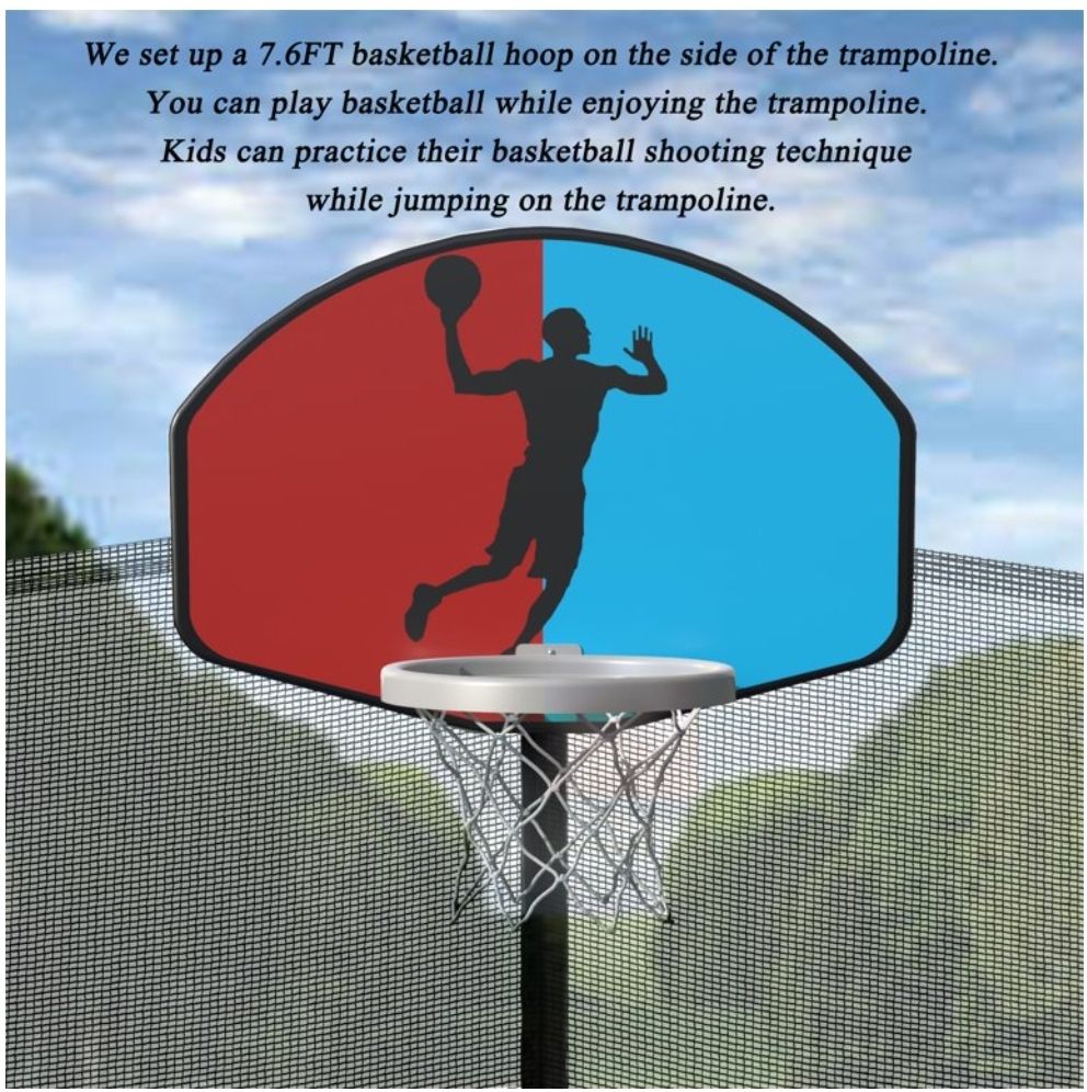 Euroco 14" Round Trampoline With Safety Enclosure, Basketball Hoop