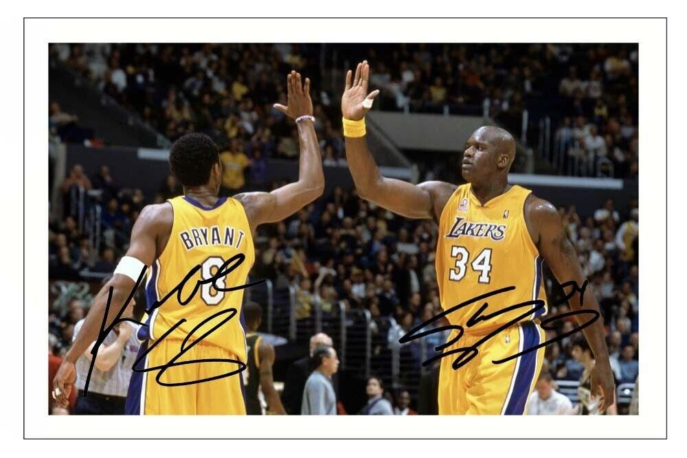 KOBE BRYANT & SHAQUILLE O'NEAL Signed Photo Poster painting Gift Print LA LAKERS Basketball NBA
