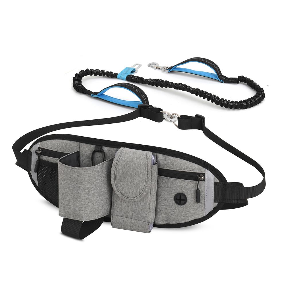 Hands Free Dog Bungee Leash With Waist Pack Belt For Running Walking-Gray