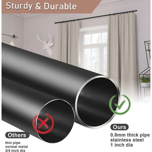 Black Curtain Rods For Windows 66 To 132\u201D- 1 Inch Heavy