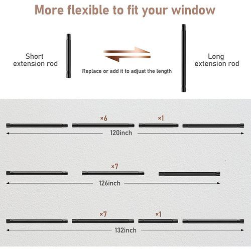 Black Curtain Rods For Windows 66 To 132\u201D- 1 Inch Heavy