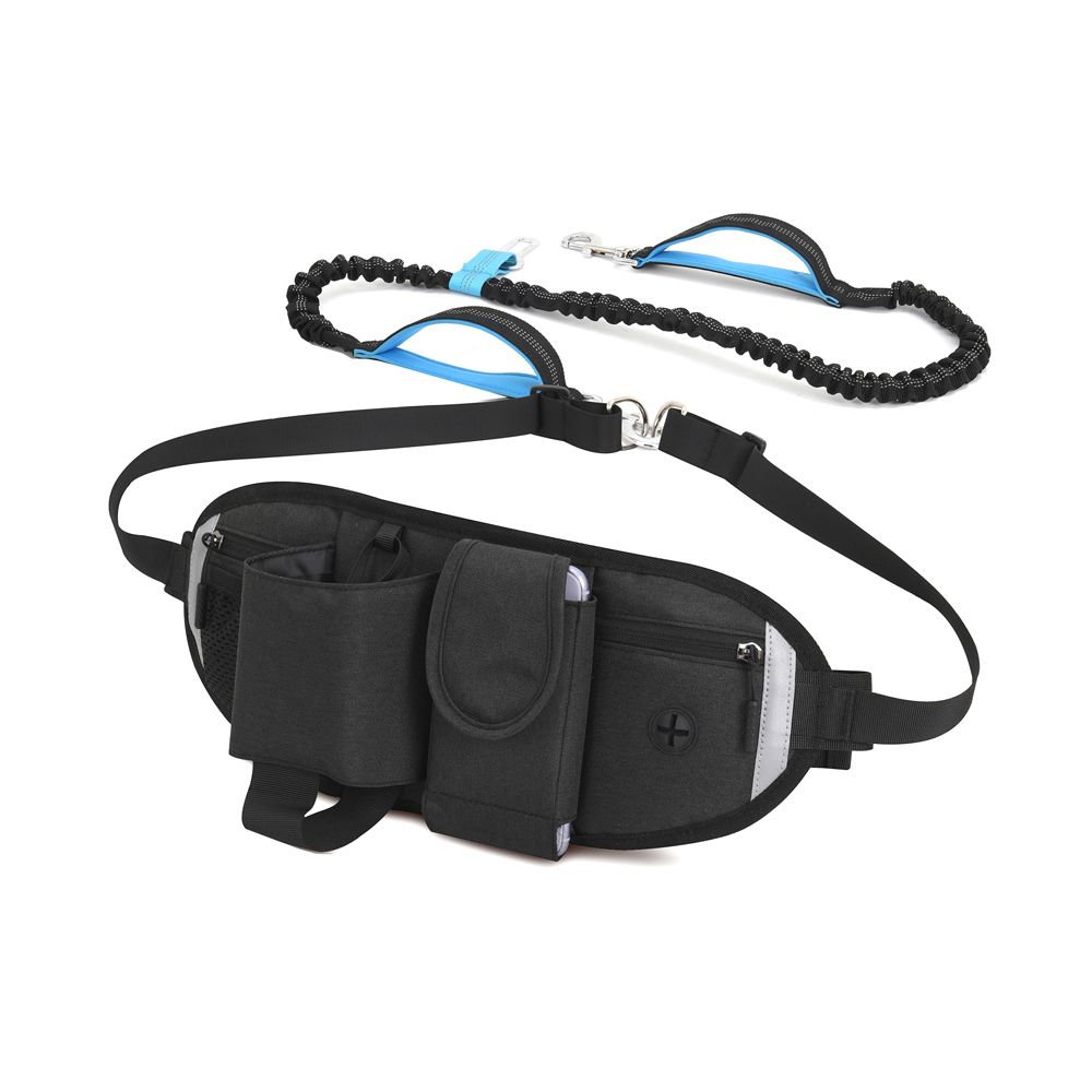 Hands Free Dog Bungee Leash With Waist Pack Belt For Running Walking-Black