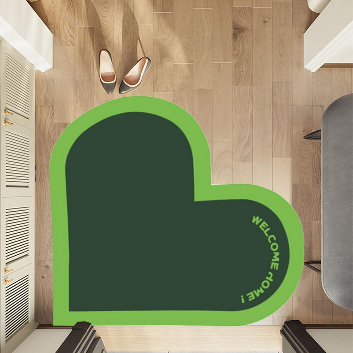 Floor Mat Heart-shaped Entrance Doormat Porch Floor Protector Pad Green