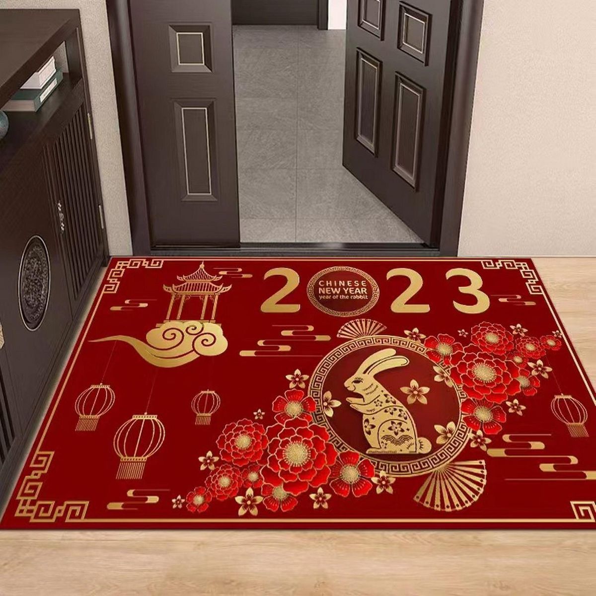 Doorway Mat Chinese Zodiac Rabbit Floor Carpet Festival Party Decor