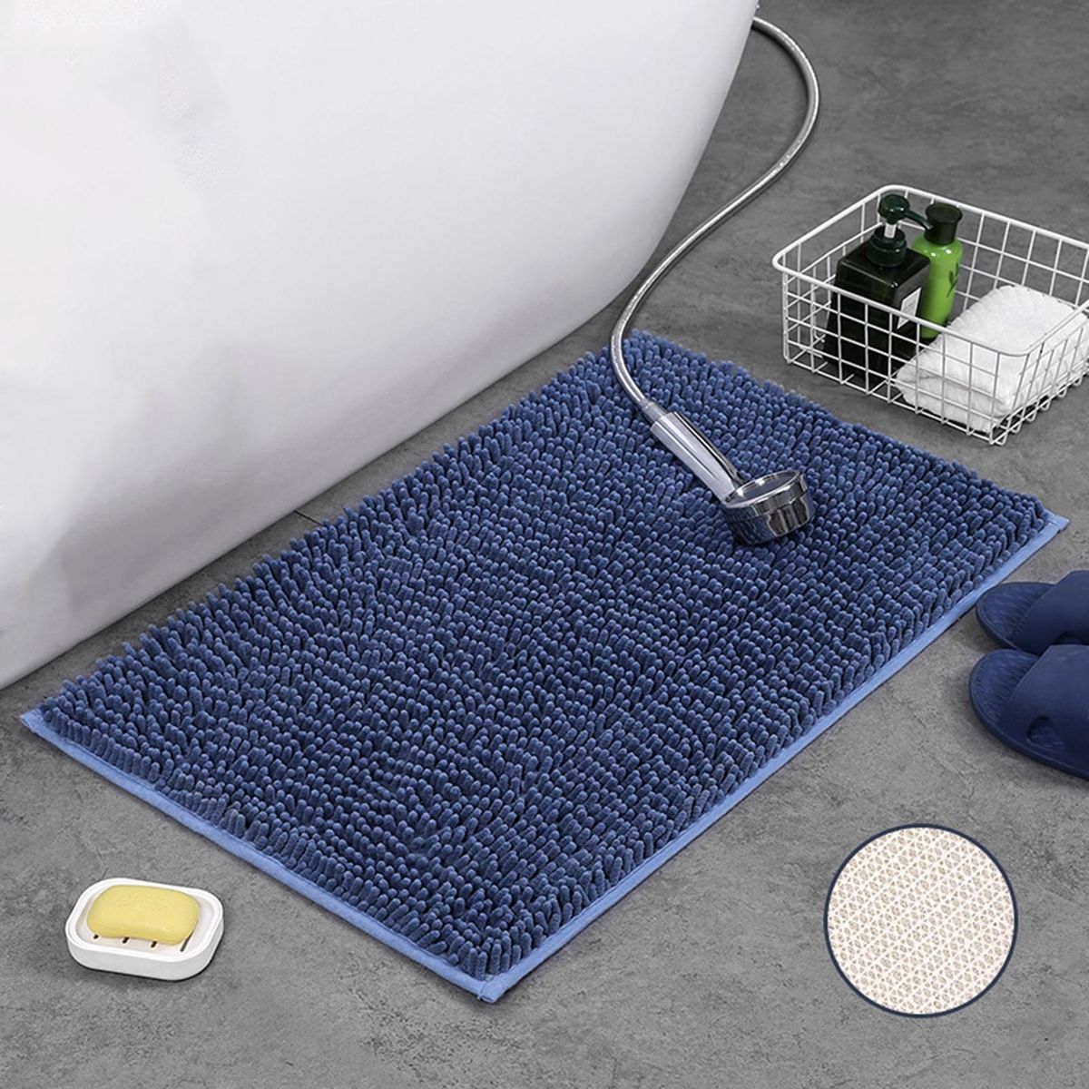 Door Carpet Short Velvet Chenille Floor Mat Door Carpet Decoration Blue