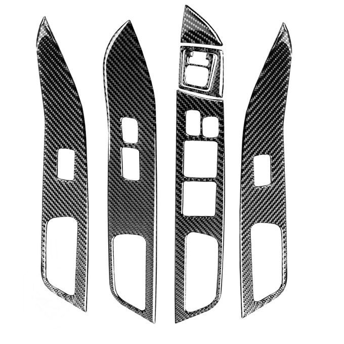 7Pcs Carbon Fiber Window Lift Panel Trim Lock Frame Covers-