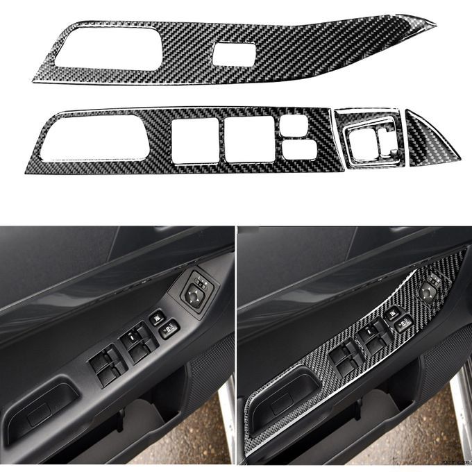 7Pcs Carbon Fiber Window Lift Panel Trim Lock Frame Covers-