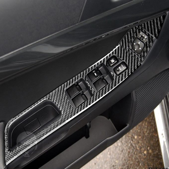 7Pcs Carbon Fiber Window Lift Panel Trim Lock Frame Covers-