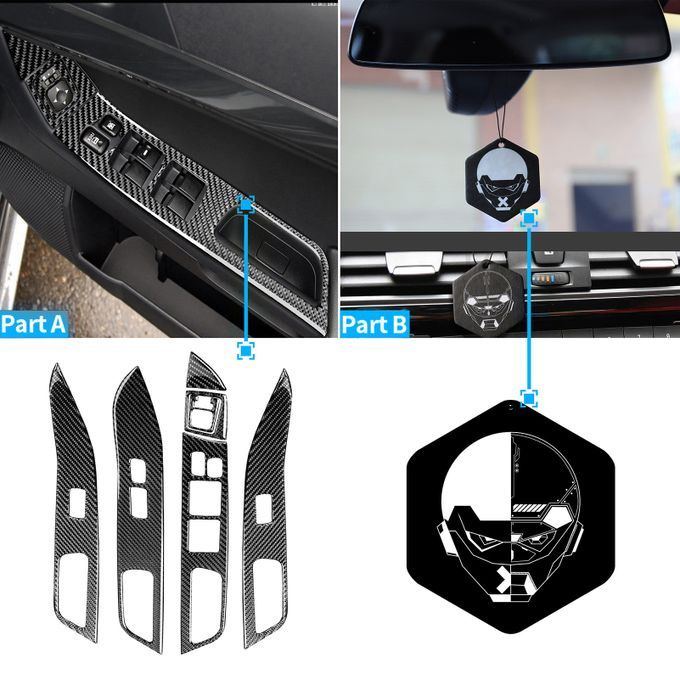 7Pcs Carbon Fiber Window Lift Panel Trim Lock Frame Covers-