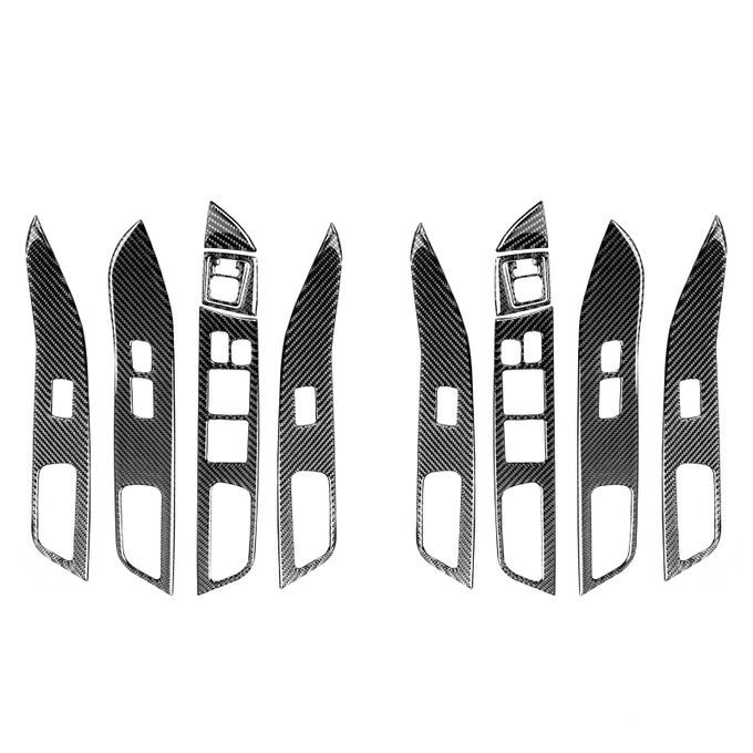 7Pcs Carbon Fiber Window Lift Panel Trim Lock Frame Covers-